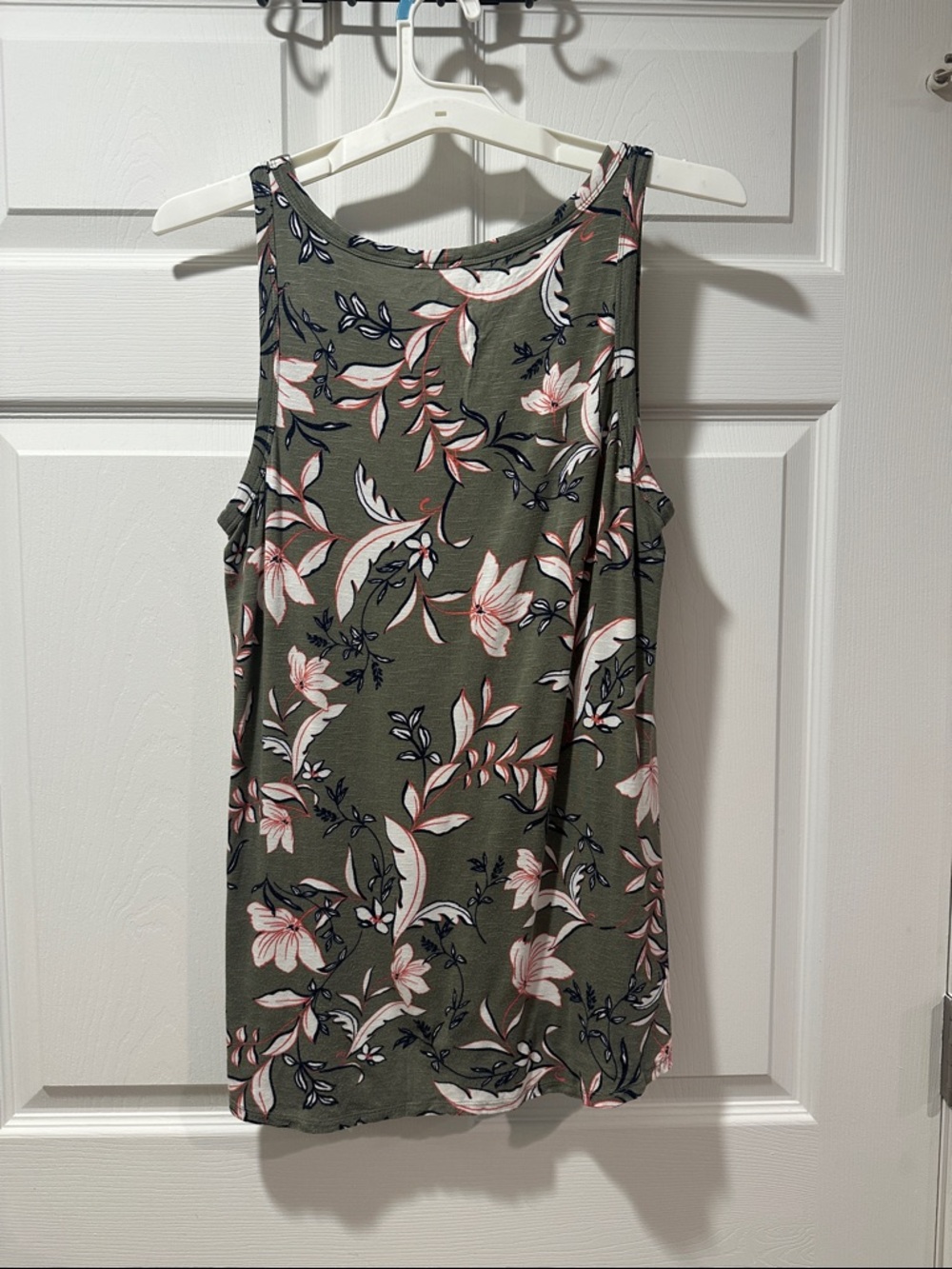 Maurices Olive Floral Tank Top with Pink & Cream Blooms - Picture 4 of 5
